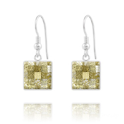 Boucles d'Oreilles Chessboard V2 en Argent et Cristal 10MM Gold Patina