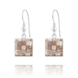 Boucles d'Oreilles Chessboard V2 en Argent et Cristal 10MM Rose Patina