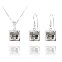 Parure en Cristal et Argent Parure Chessboard V2 en Argent et Cristal 10MM Black Diamond