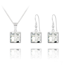 Parure en Cristal et Argent Parure Chessboard V2 en Argent et Cristal 10MM Blanc