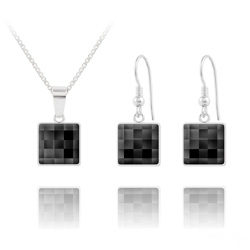 Parure en Cristal et Argent Parure Chessboard V2 en Argent et Cristal 10MM Noir (Jet)