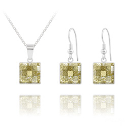 Parure en Cristal et Argent Parure Chessboard V2 en Argent et Cristal 10MM Gold Patina