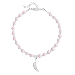 Bracelet en Cristal et Argent Bracelet Plume en Argent et Perle de Cristal Nacrée Pastel Rose