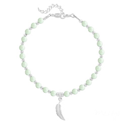 Bracelet en Cristal et Argent Bracelet Plume en Argent et Perle de Cristal Nacrée Pastel Green