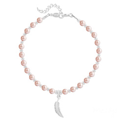 Bracelet en Cristal et Argent Bracelet Plume en Argent et Perle de Cristal Nacrée Rose Peach