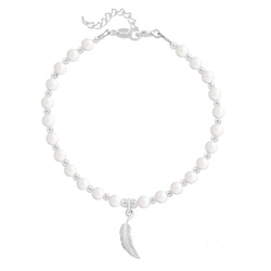 Bracelet en Cristal et Argent Bracelet Plume en Argent et Perle de Cristal Nacrée Ivory