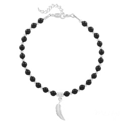 Bracelet en Cristal et Argent Bracelet Plume en Argent et Perle de Cristal Nacrée Mystic Black