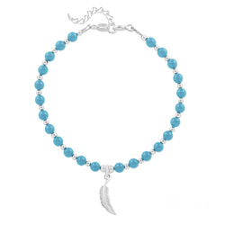 Bracelet en Cristal et Argent Bracelet Plume en Argent et Perle de Cristal Nacrée Turquoise