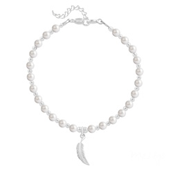 Bracelet en Cristal et Argent Bracelet Plume en Argent et Perle de Cristal Nacrée White Pearl