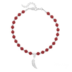 Bracelet en Cristal et Argent Bracelet Plume en Argent et Perle de Cristal Nacrée Red Coral