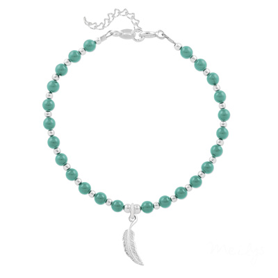 Bracelet en Cristal et Argent Bracelet Plume en Argent et Perle de Cristal Nacrée Jade