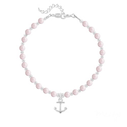 Bracelet Ancre Marine en Argent et Perle de Cristal Nacre Rose Pastel