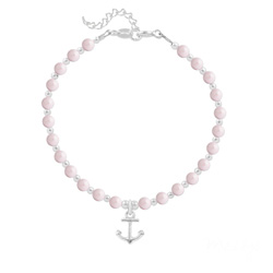 Bracelet en Cristal et Argent Bracelet Ancre Marine en Argent et Perle de Cristal Nacrée Rose Pastel