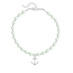 Bracelet en Cristal et Argent Bracelet Ancre Marine en Argent et Perle de Cristal Nacrée Pastel Green