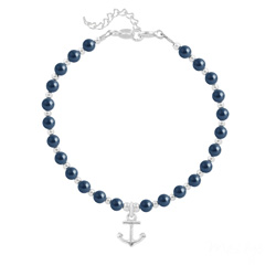 Bracelet en Cristal et Argent Bracelet Ancre Marine en Argent et Perle de Cristal Nacrée Tahitian Look