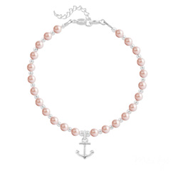 Bracelet en Cristal et Argent Bracelet Ancre Marine en Argent et Perle de Cristal Nacrée Rose Peach