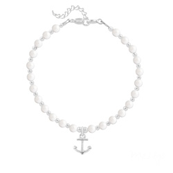 Bracelet en Cristal et Argent Bracelet Ancre Marine en Argent et Perle de Cristal Nacrée Ivory