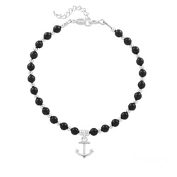 Bracelet en Cristal et Argent Bracelet Ancre Marine en Argent et Perle de Cristal Nacrée Mystic Black