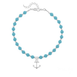Bracelet en Cristal et Argent Bracelet Ancre Marine en Argent et Perle de Cristal Nacrée Turquoise
