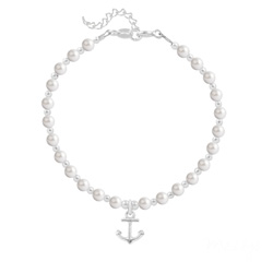 Bracelet Ancre Marine en Argent et Perle de Cristal Nacre White Pearl