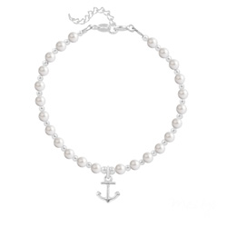 Bracelet en Cristal et Argent Bracelet Ancre Marine en Argent et Perle de Cristal Nacrée White Pearl