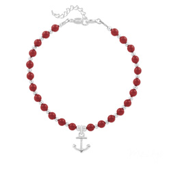 Bracelet en Cristal et Argent Bracelet Ancre Marine en Argent et Perle de Cristal Nacrée Red Coral