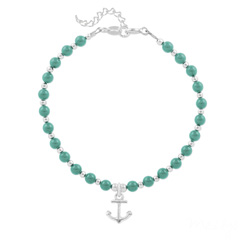 Bracelet Ancre Marine en Argent et Perle de Cristal Nacr�e Jade
