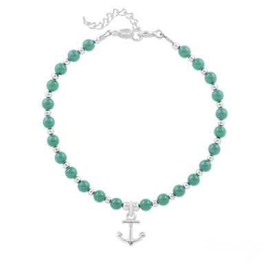 Bracelet en Cristal et Argent Bracelet Ancre Marine en Argent et Perle de Cristal Nacre Jade