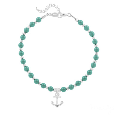 Bracelet en Cristal et Argent Bracelet Ancre Marine en Argent et Perle de Cristal Nacrée Jade