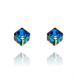 Clous d'Oreilles Cube 6MM en Argent et Cristal Bleu Bermude