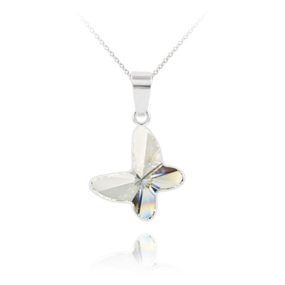Collier en Cristal et Argent Collier Papillon en Argent et Cristal Blanc