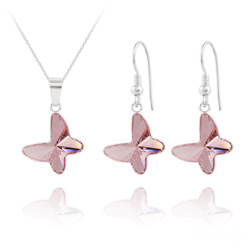 Parure en Cristal et Argent Parure Papillon en Argent et Cristal Light Rose