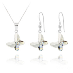 Parure Papillon en Argent et Cristal Blanc