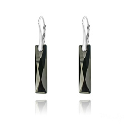 Boucles d'Oreilles Queen Baguette 25MM en Argent et Cristal Jet (Noir)