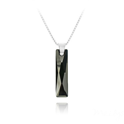 Collier en Cristal et Argent Collier Queen Baguette 25MM en Argent et Cristal Jet (Noir)