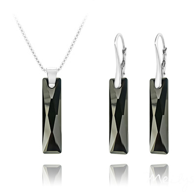 Parure en Cristal et Argent Parure Queen Baguette 25MM en Argent et Cristal Jet (Noir)