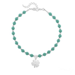 Bracelet en Cristal et Argent Bracelet Trèfle 4 Feuilles en Argent et Perle de Cristal Nacrée Jade