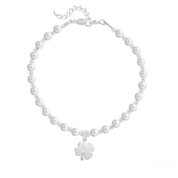 Bracelet en Cristal et Argent Bracelet Trèfle 4 Feuilles en Argent et Perle de Cristal Nacrée White Pearl