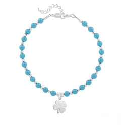 Bracelet en Cristal et Argent Bracelet Trèfle 4 Feuilles en Argent et Perle de Cristal Nacrée Turquoise