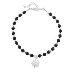 Bracelet en Cristal et Argent Bracelet Trèfle 4 Feuilles en Argent et Perle de Cristal Nacrée Mystic Black