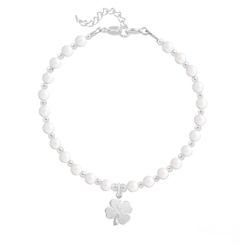 Bracelet en Cristal et Argent Bracelet Trèfle 4 Feuilles en Argent et Perle de Cristal Nacrée Ivory