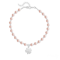 Bracelet Trfle 4 Feuilles en Argent et Perle de Cristal Nacre Rose Peach