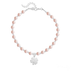 Bracelet en Cristal et Argent Bracelet Trèfle 4 Feuilles en Argent et Perle de Cristal Nacrée Rose Peach
