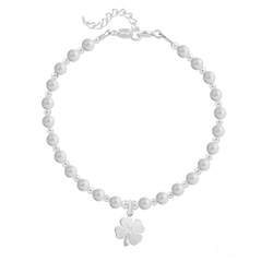Bracelet en Cristal et Argent Bracelet Trèfle 4 Feuilles en Argent et Perle de Cristal Nacrée Pastel Grey