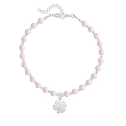 Bracelet en Cristal et Argent Bracelet Trèfle 4 Feuilles en Argent et Perle de Cristal Nacrée Pastel Rose