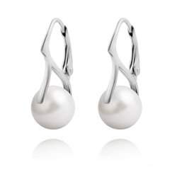 Boucles d'Oreilles Dormeuses en Argent et Perle de Cristal Nacré 10mm White Pearl