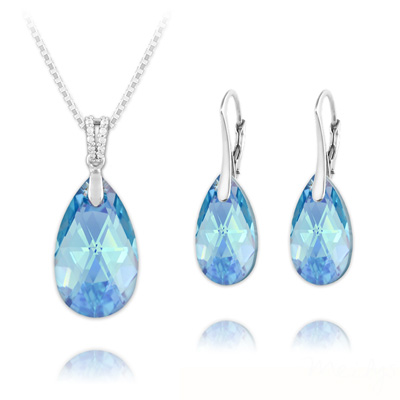 Parure en Cristal et Argent Parure Goutte 16mm/22mm en Argent et Cristal Bleu Aurore Boréale