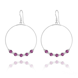 Cr�oles 50mm en Argent et Cristal Fuchsia