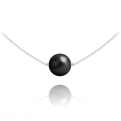 Collier en Cristal et Argent Collier Ras de Cou en Argent Perle de Cristal Nacr� 10mm Noir Mystique