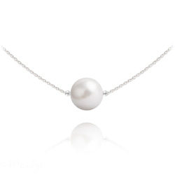 Collier Ras de Cou en Argent Perle de Cristal Nacré 10mm White Pearl